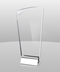 Custom acrylic award with chrome metal base in various shapes