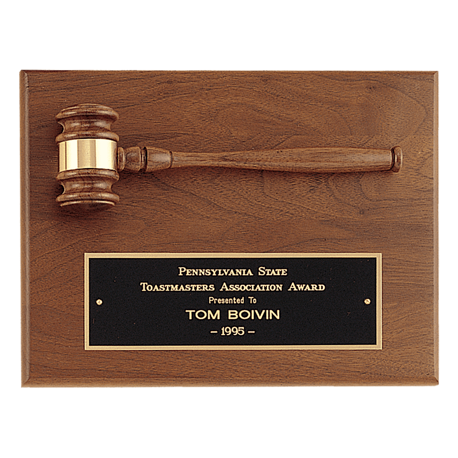 solid walnut gavel plaque