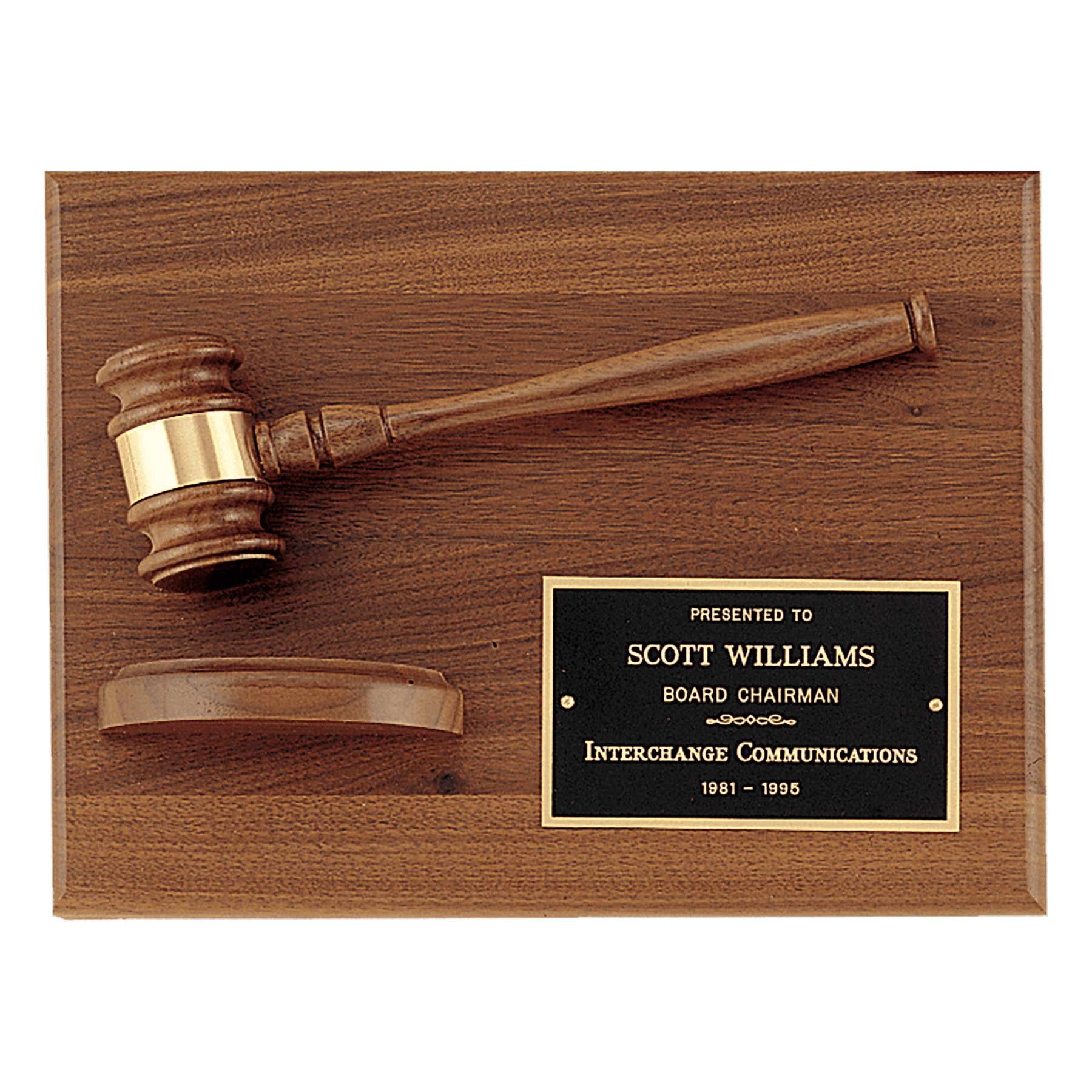 Solid Walnut Gavel Plaque