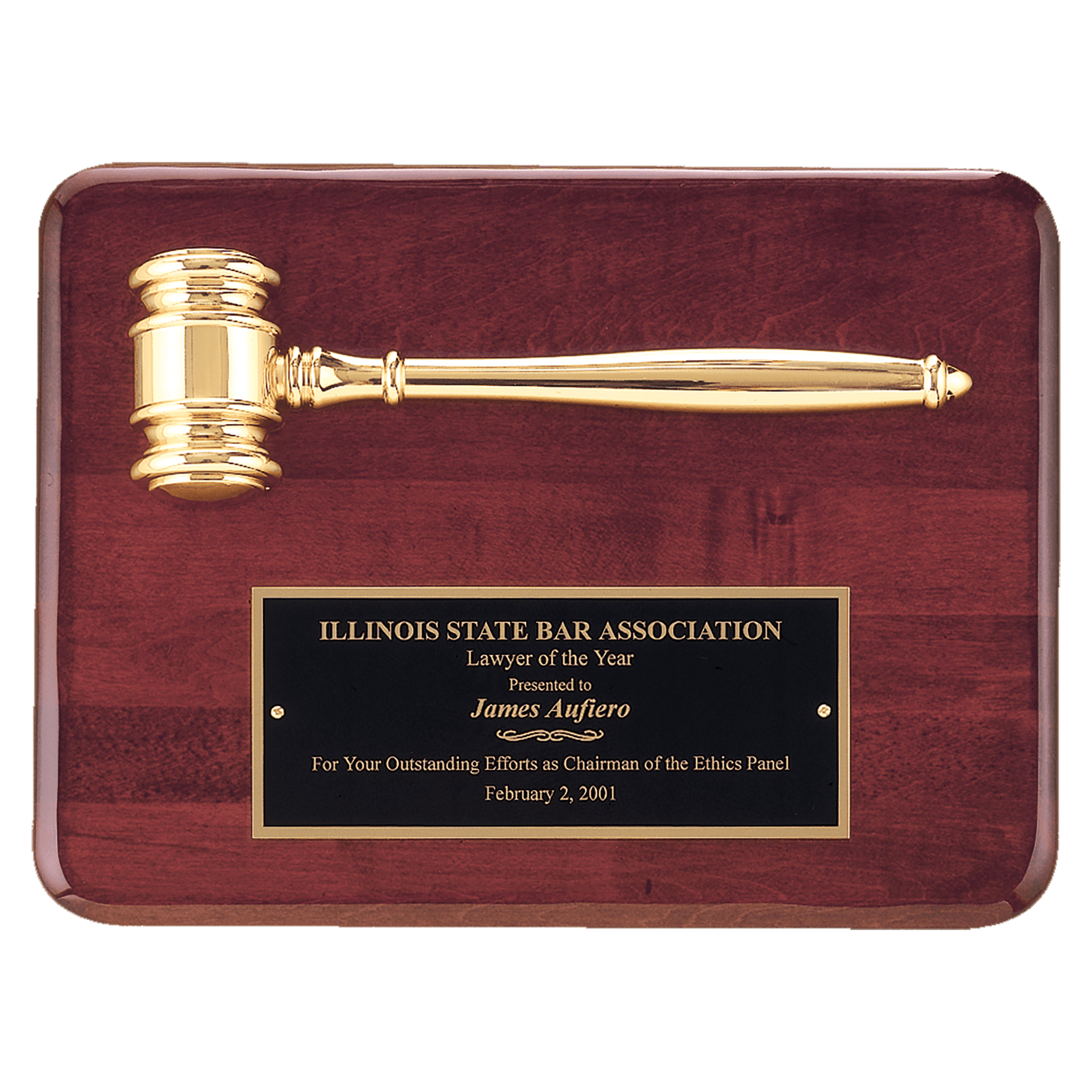 Rosewood Plaque with Gold Gavel