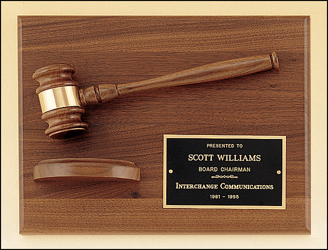 solid walnut gavel plaque