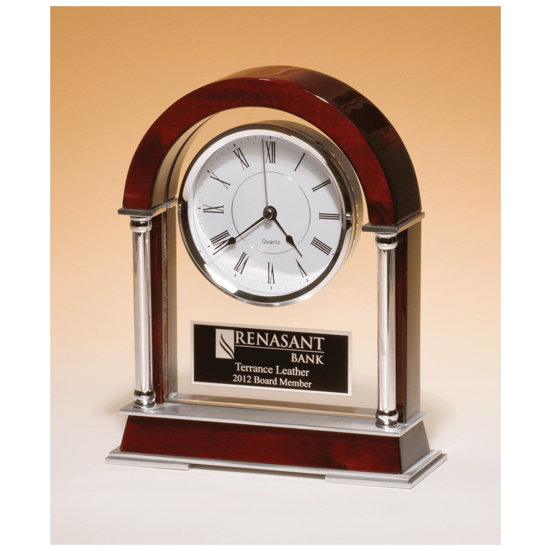 Rosewood Mantle Clock with Silver Accents