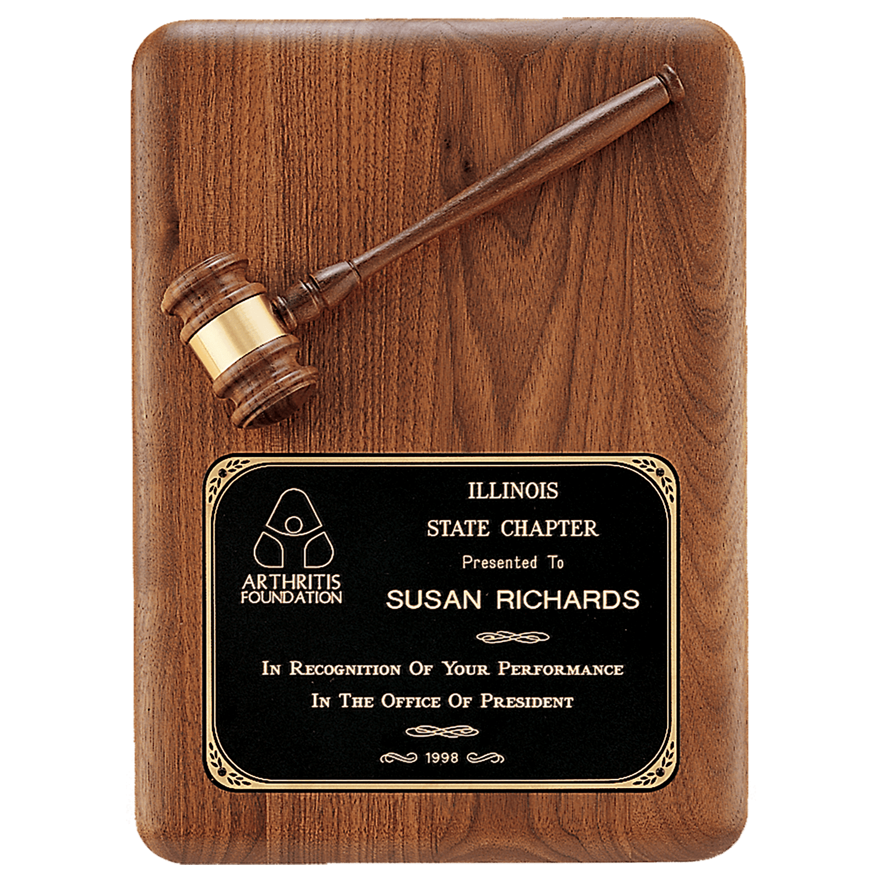 Rounded Corners Walnut Gavel Plaque