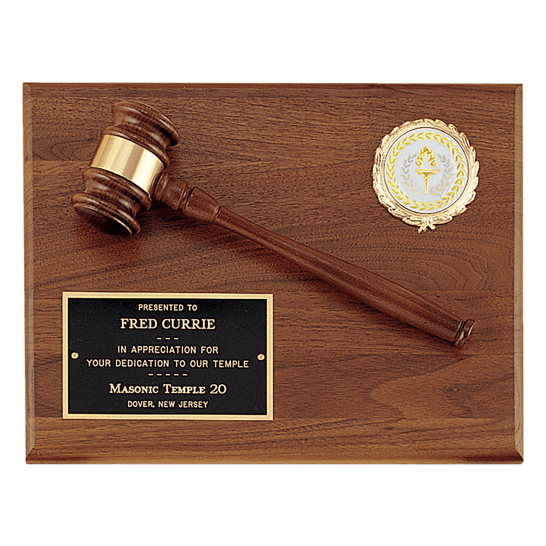 Walnut Gavel Plaque with Mylar Insert