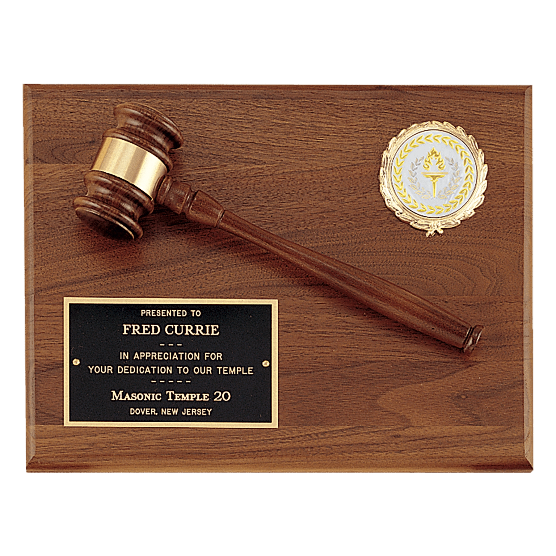 Walnut Gavel Plaque with Mylar Insert