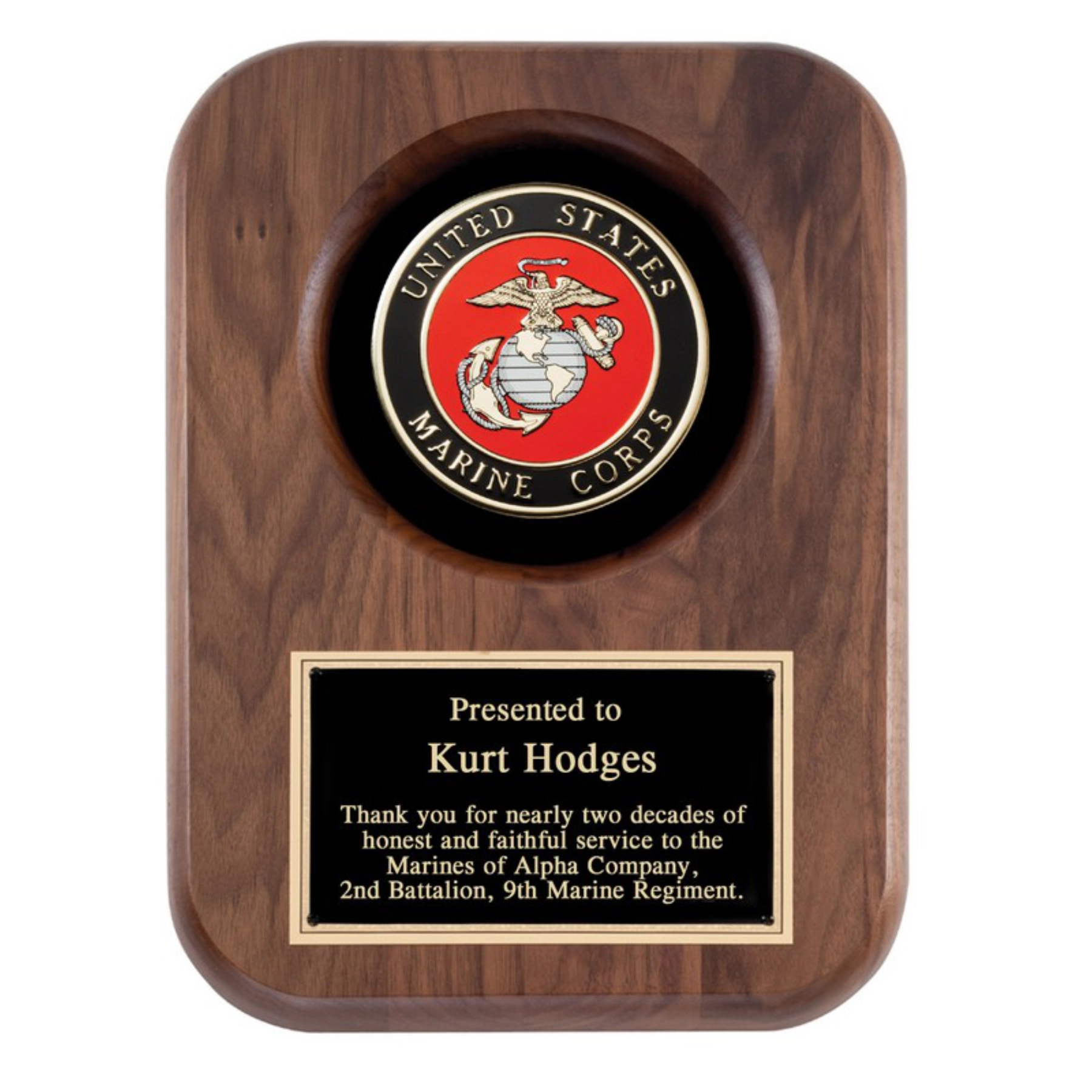 Walnut Marine Corps Plaque