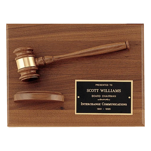 Solid Walnut Gavel Plaque with Base