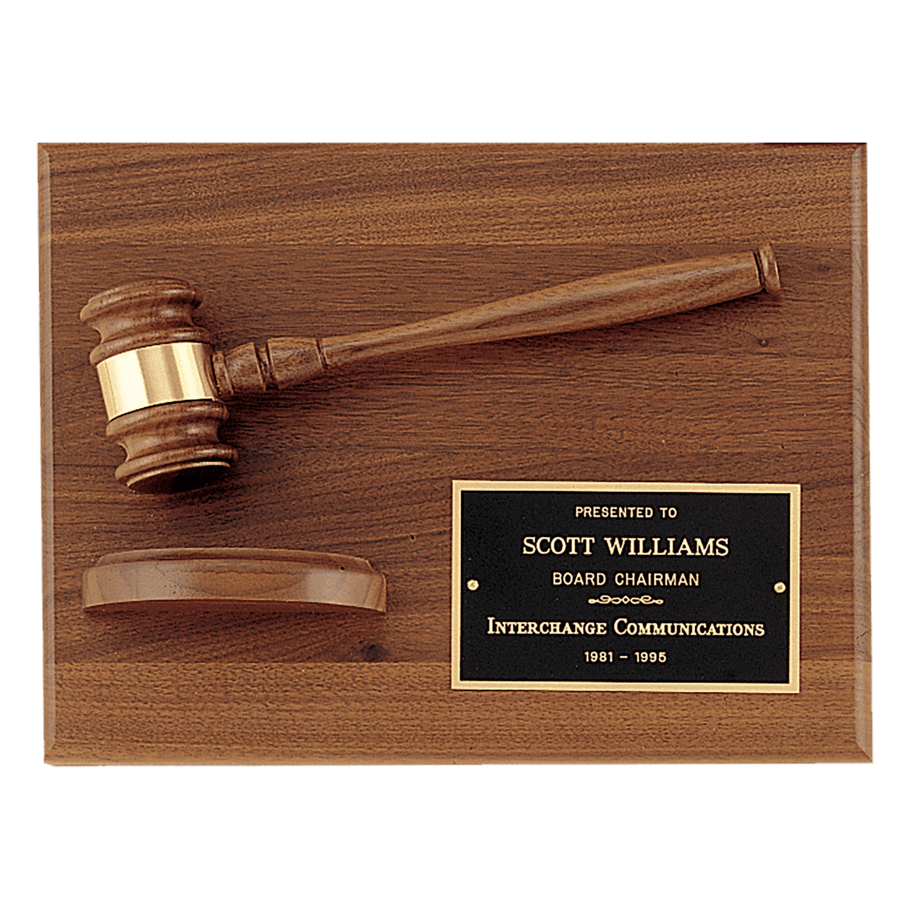 Solid Walnut Gavel Plaque with Base