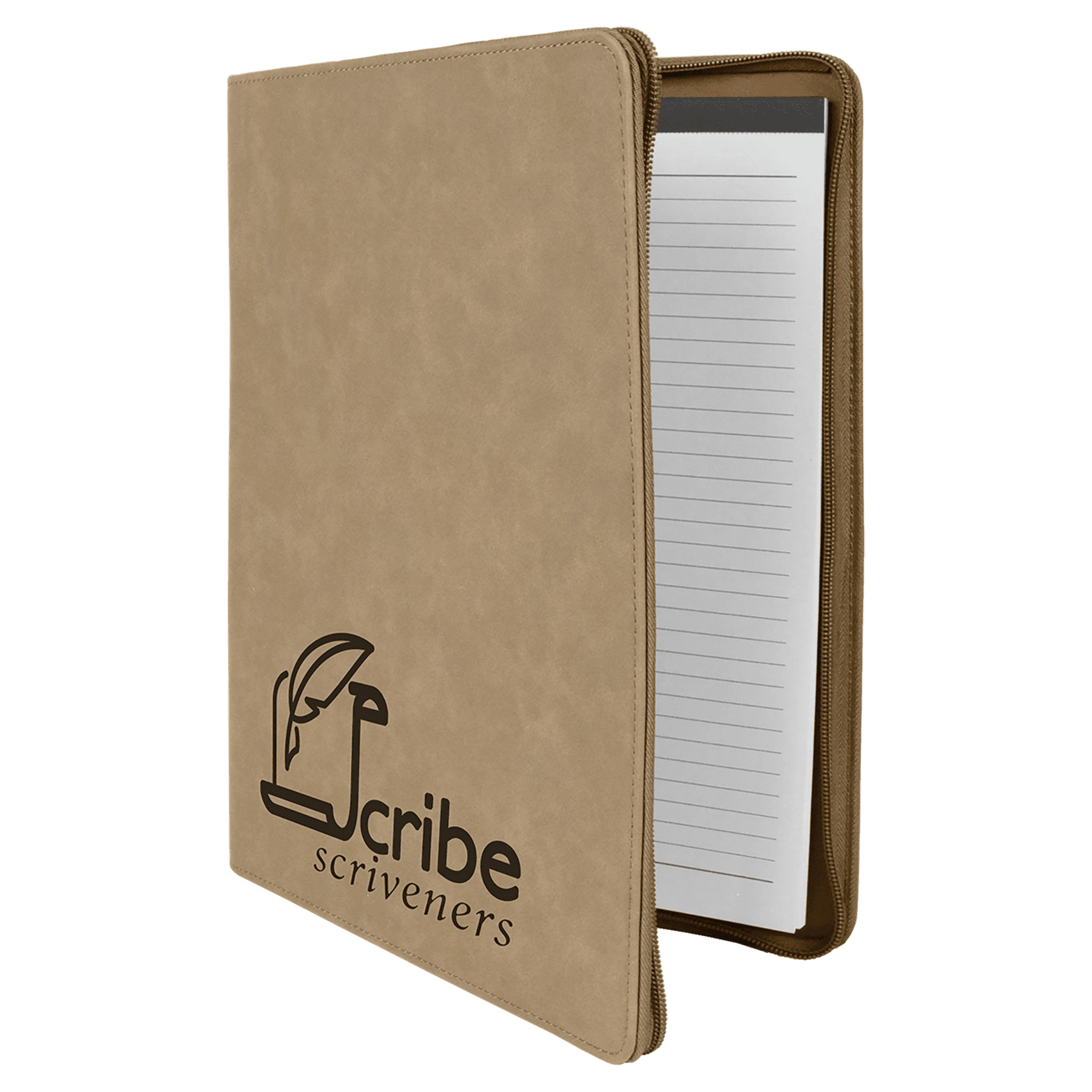 Light Brown Leatherette Portfolio with Zipper