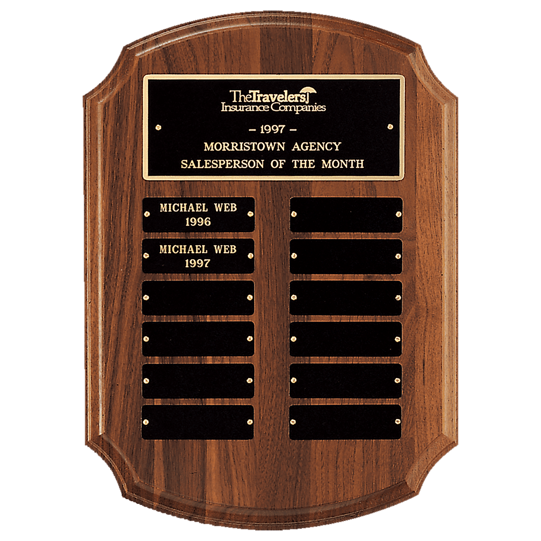 Walnut 12 Plate Perpetual Shield Plaque