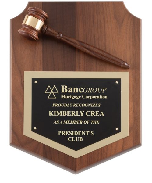 Walnut Shield Gavel Plaque