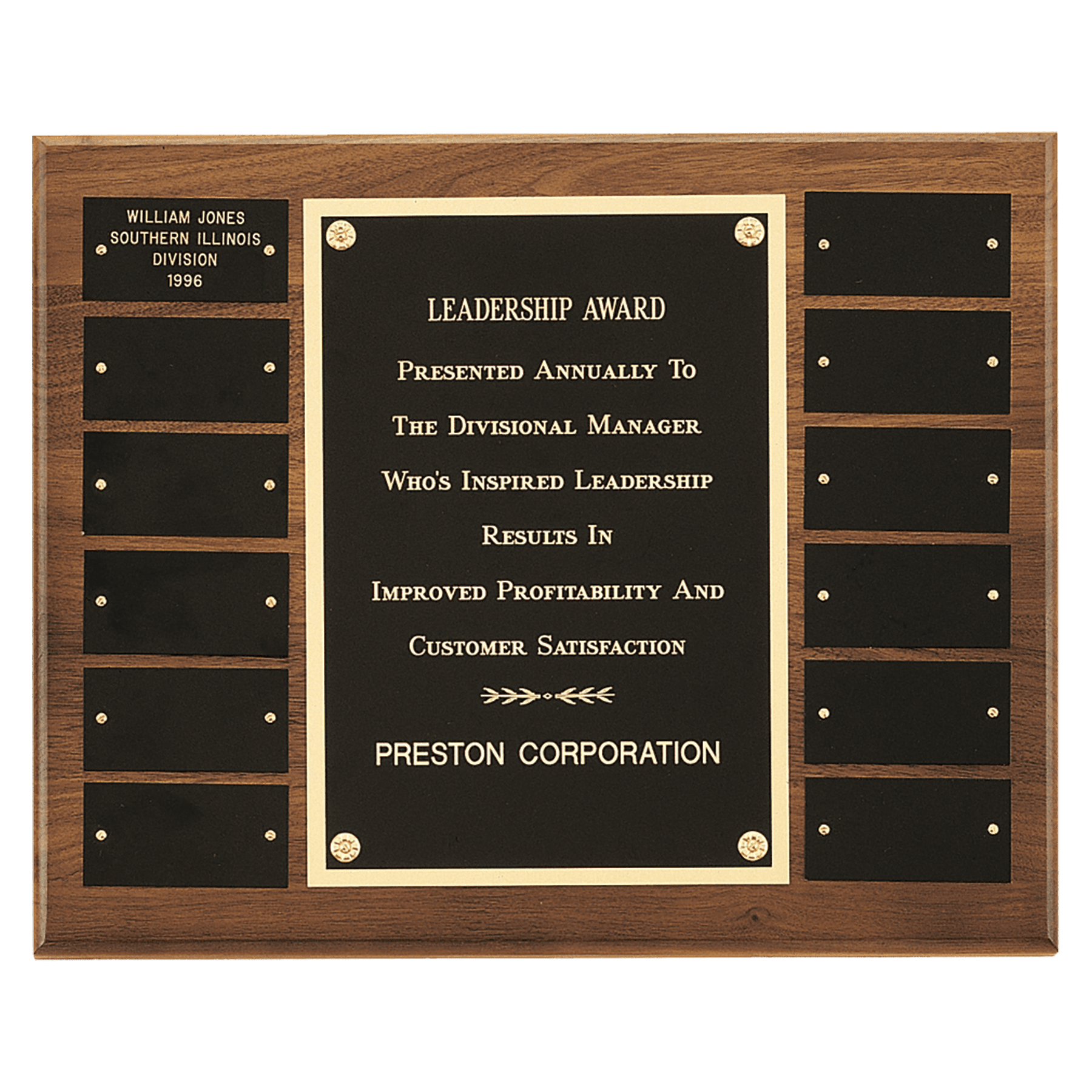 Walnut 12 Plate Leadership Perpetual Plaque