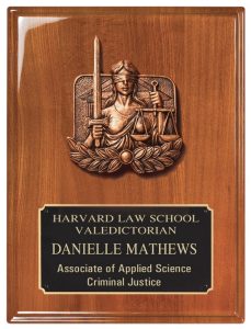 Lady Justice Walnut Plaque