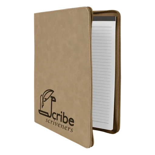 Light Brown Leatherette Portfolio with Zipper