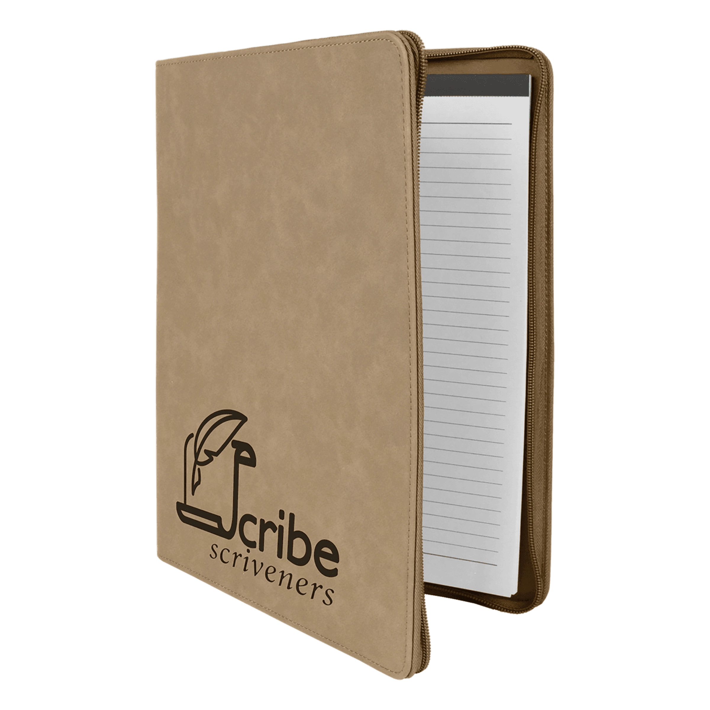 Light Brown Leatherette Portfolio with Zipper