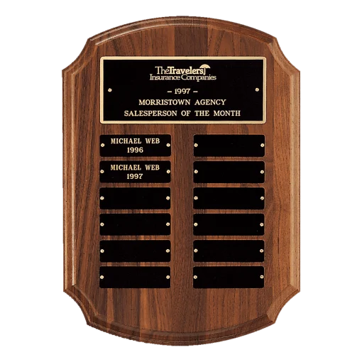 Walnut 12 Plate Perpetual Shield Plaque