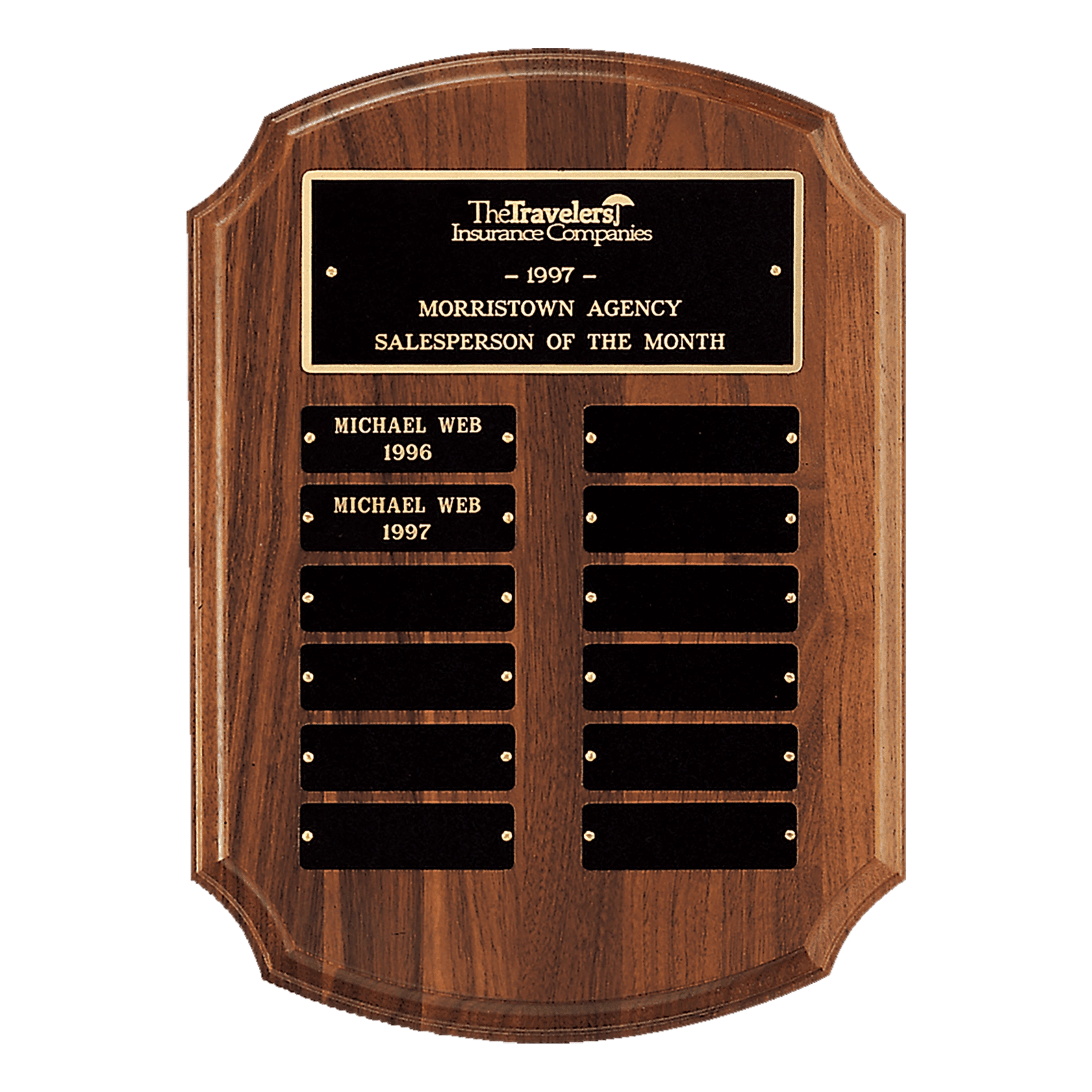 Walnut 12 Plate Perpetual Shield Plaque